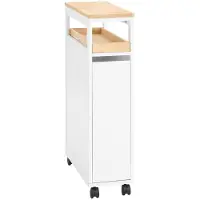 SoBuy NSR11-WN Etagère roulante étroite en bois 20x51x79 cm - Chariot de cuisine et de salle de bain pratique sur roulettes en blanc aspect bois naturel