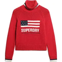 Superdry pour femme. W6110538A Pull en maille avec col rabattu Rouge Americana (XL), Casuel, Coton, Manche longue
