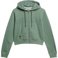 Superdry Femme Coton Logo Brodé Court Zippé Ton Sur Ton Athletic Essentials Sweat À Capuche, Kaki - Taille: 42