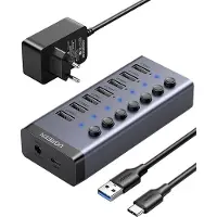 UGREEN Hub 7W1 Usb-C, 7X Usb-A 3.0 12V 2A Hub Cm481(Czarny)