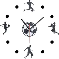 Relaxdays Horloge murale DIY , horloge murale sur le thème du football pour chambre d'enfant, Ø 50-100 cm, horloge adhésive, horloge murale 3D, noir/blanc