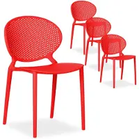 Homestyle4u Chaise de jardin Moderne Lot de 4 Rouge Chaises design Plastique Chaises exterieur Chaises empilable Chaise de cuisine
