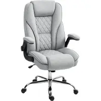HOMCOM Fauteuil de bureau, chaise bureau ergonomique avec large assise rembourrée, hauteur réglable, accoudoirs relevables, dossier haut, pivotant 360°, tissu en velours, charge 135 Kg, gris