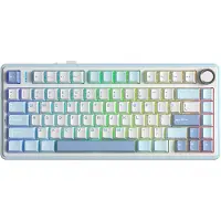 Aula F75 clavier sans fil mécanique 75 %, disposition QWERTY US, tri-mode (filaire/Bluetooth/2,4 GHz) - Bleu Sel Marin/Bois Gris V3 Switch