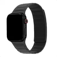 Accezz Bracelet magnétique en cuir véritable pour Apple Watch | 44/45/46/49 mm - Noir