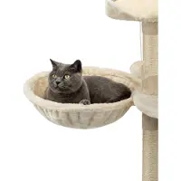 Lionto Nid pour arbre à chat, surface de repos avec cadre métallique robuste & revêtement en tissu, 40 cm de diamètre, 15 cm de profondeur, beige