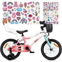 Sun baby Vélo pour enfants LOOFI 16 pouces, vélo léger en aluminium de 6,9 kg pour les enfants à partir de 4 ans, avec roues d'appoint, panier, sonnette et siège pour poupée, pour filles