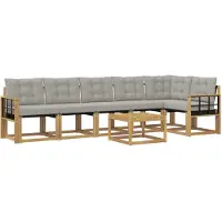 vidaXL Ensemble de canapés d'extérieur avec coussins, 7 pièces, blanc et gris clair