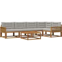 vidaXL Ensemble de canapés d'extérieur avec coussins, 6 pièces, couleur naturelle et gris clair