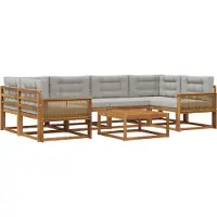 vidaXL Ensemble de canapés d'extérieur avec coussins, 7 pièces, couleur naturelle et gris clair
