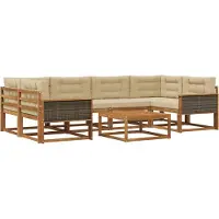vidaXL Ensemble de canapés d'extérieur avec coussins 7 pièces Nature et Beige