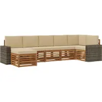 vidaXL Ensemble de canapés d'angle avec coussins (7 pièces), couleur naturelle et beige, en bois massif d'acacia