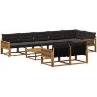 vidaXL Ensemble de canapés d'extérieur avec coussins 9 pièces Naturel et Noir