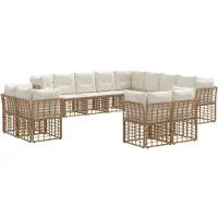 vidaXL Ensemble de canapés d'extérieur , 13 pièces, couleur naturel et blanc crème, en polyester