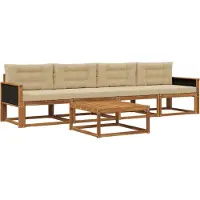 vidaXL Ensemble de canapés d'extérieur avec coussins 5 pièces Nature et Beige