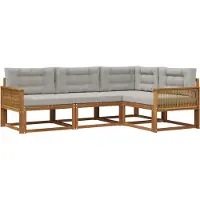 vidaXL Ensemble de canapés d'extérieur avec coussins, 4 pièces, couleur naturelle et gris clair