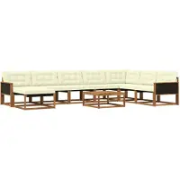 vidaXL Ensemble de canapés d'extérieur , 9 pièces, couleur naturel et crème, en bois massif d'acacia