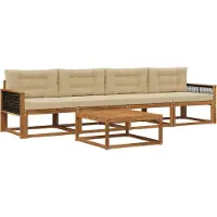 vidaXL Ensemble de canapés d'extérieur avec coussins 5 pièces Nature et Beige