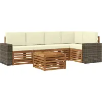 vidaXL Ensemble de canapés d'angle avec coussins (6 pièces), couleur naturel et crème, en bois massif d'acacia