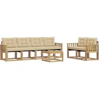 vidaXL Ensemble de salon de jardin 7 pièces, blanc et beige
