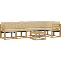 vidaXL Ensemble de canapés d'extérieur avec coussins, 7 pièces, blanc et beige