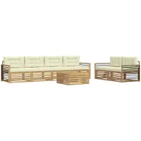 vidaXL Ensemble de canapés d'extérieur avec coussins, 7 pièces, blanc et crème, en polyester
