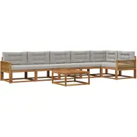 vidaXL Ensemble de canapés d'extérieur avec coussins, 7 pièces, couleur naturelle et gris clair
