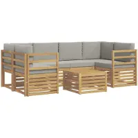 vidaXL Ensemble de canapés d'extérieur , 7 pièces, polyester blanc et gris clair