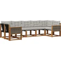 vidaXL Ensemble de canapés d'extérieur avec coussins, 7 pièces, couleur naturelle et gris clair