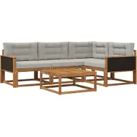 vidaXL Ensemble de canapés d'extérieur avec coussins, 5 pièces, couleur naturelle et gris clair