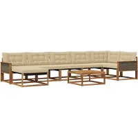 vidaXL Ensemble de salon de jardin 8 pièces, couleurs naturelles et beige, en polyester