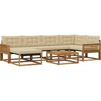 vidaXL Ensemble de canapés d'extérieur , 7 pièces, couleur naturelle et beige, en bois massif d'acacia