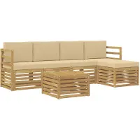 vidaXL Ensemble de canapés d'extérieur avec coussins, 6 pièces, polyester blanc et beige