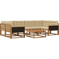 vidaXL Ensemble de canapés d'extérieur avec coussins 7 pièces Nature et Beige