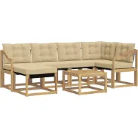 vidaXL Ensemble de canapés d'extérieur avec coussins, 7 pièces, blanc et beige