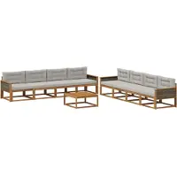vidaXL Ensemble de canapés d'extérieur avec coussins, 9 pièces, couleur naturelle et gris clair