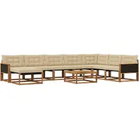 vidaXL Ensemble de canapés d'extérieur , 9 pièces, couleur naturelle et beige, en bois massif d'acacia