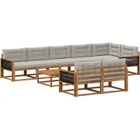vidaXL Ensemble de canapés d'extérieur avec coussins, 9 pièces, couleur naturelle et gris clair