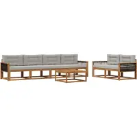 vidaXL Ensemble de canapés d'extérieur avec coussins, 7 pièces, couleur naturelle et gris clair