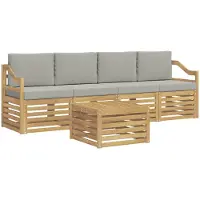 vidaXL Ensemble de canapés d'extérieur , 5 pièces, polyester blanc et gris clair