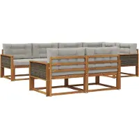 vidaXL Ensemble de canapés d'extérieur avec coussins, 7 pièces, couleur naturelle et gris clair