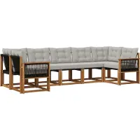 vidaXL Ensemble de canapés d'extérieur avec coussins, 7 pièces, couleur naturelle et gris clair