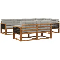 vidaXL Ensemble de canapés d'extérieur avec coussins, 7 pièces, couleur naturelle et gris clair