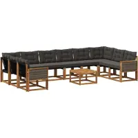 vidaXL Ensemble de canapés d'extérieur avec coussins 11 pièces Naturel et Noir