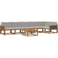 vidaXL Ensemble de canapés d'extérieur avec coussins, 7 pièces, couleur naturelle et gris clair