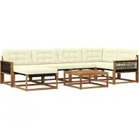 vidaXL Ensemble de canapés d'extérieur , 7 pièces, couleur naturel et crème, en bois massif d'acacia