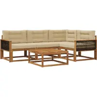vidaXL Ensemble de canapés d'extérieur avec coussins 5 pièces Nature et Beige