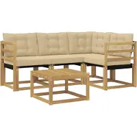 vidaXL Ensemble de canapés d'extérieur avec coussins, 5 pièces, blanc et beige