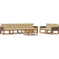vidaXL Ensemble de canapés d'extérieur avec coussins 7 pièces Nature et Beige