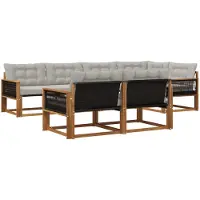 vidaXL Ensemble de canapés d'extérieur avec coussins 7 pièces Naturel et Gris clair